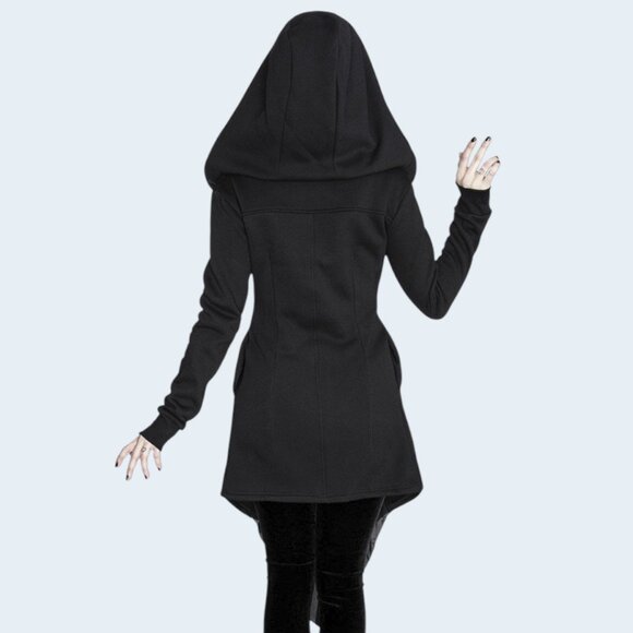 Restyle  Fortune Teller Black Hoodie with Veil, XS, Gothic Winter Coat - Picture 9 of 11